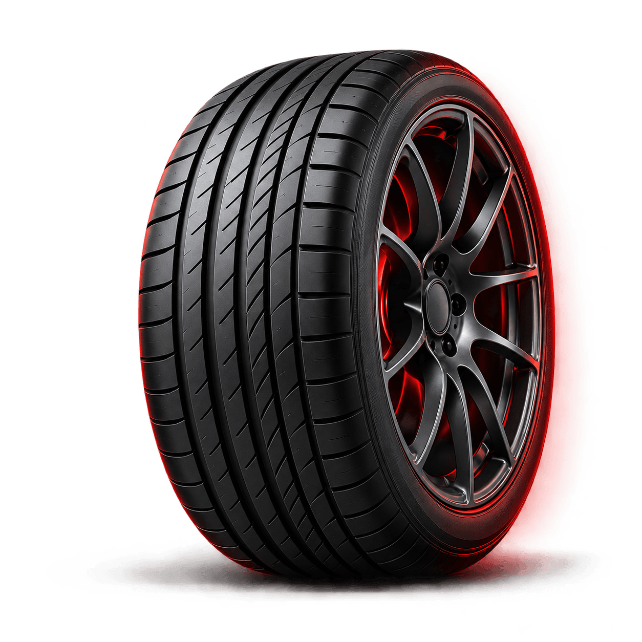 Performance tyre with a red studio light